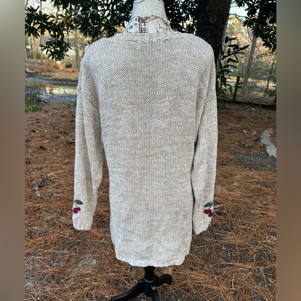 Vintage White Stag Patchwork Knit Sweater Folk Art Cottagecore M Longline Winter - Picture 10 of 16